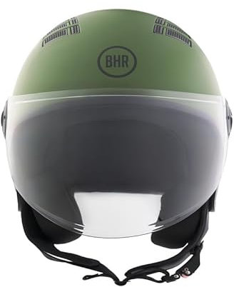 BHR Casco Demi-Jet 834 FLOW - Casco Scooter Estivo Omologato ECE 22.06 con 16 Fori di Aerazione - Casco Motorino con Visiera Antigraffio e Sgancio Micrometrico - Verde Opaco L
