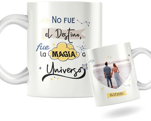 Taza de cerámica personalizada con foto. Taza personalizada para San Valentín con frase. Regalo original personalizado. (foto, fecha y frase el destino)