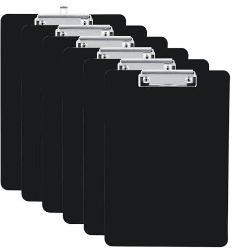 VIDETOL 6 Stück Klemmbrett A4, Klemmmappe A4 mit gummierter Metallklemme, Schwarz Klemmbretter für Büros und Schulen