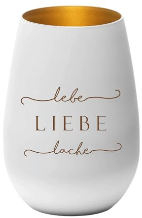 Windlicht - lebe Liebe Lache - Teelichthalter, Geschenkidee, Geburtstag, Weihnachten, Familie, Partner, weiß Gold