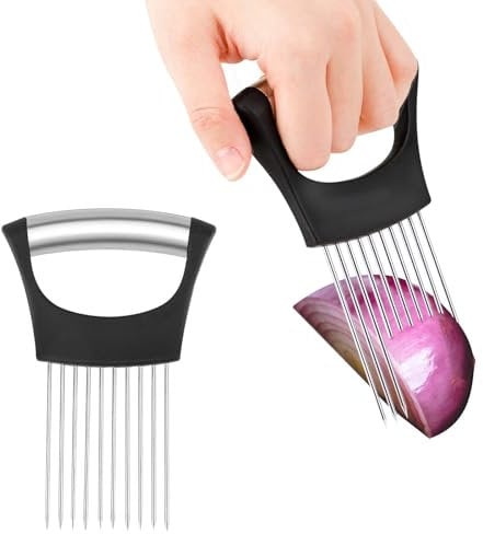 Dimeho Support à oignons pour trancher les oignons en acier inoxydable, passe au lave-vaisselle, coupe-tomates, ustensiles de cuisine pour couper les légumes, les aliments, les fruits, les pommes de