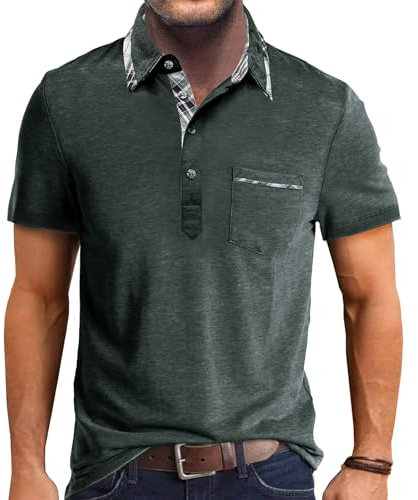 Comilaka Poloshirt Herren Kurzarm Kontrastfarbe T Shirts mit Tasche Polo Klassisches Sommer