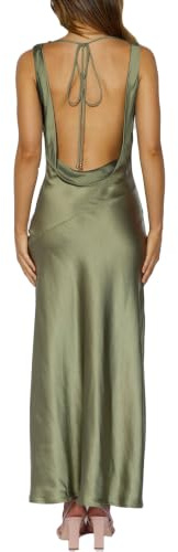 Damen-Sommerkleid 2026 aus Satin und Seide, rückenfreies, elegantes Kleid für Hochzeitsgäste, Party, ärmellose, formelle Maxikleider mit Wasserfallausschnitt