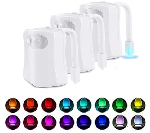3 Stück LED Toilettenlicht Nachtlicht, WC Licht mit Bewegungsmelder, Toilet Night Light, Toilettenschüssel Nachtlicht, 16 Farben, Toilette Licht Lampe für Badezimmer Waschraum, Passt auf Jede Toilette