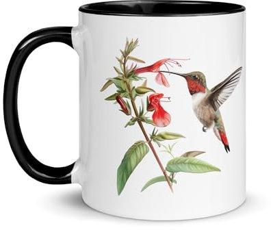 Mug Oiseau Mésange Bleue Rouge Gorge Tasse Animal Nature Fantaisie Original Cadeau Ornithologie Fleurs Cerisier Café Thé (Colibris)