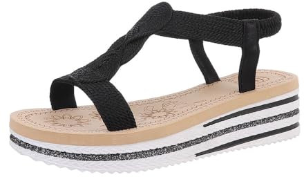 Ital Design Damenschuhe Sandalen & Sandaletten Keilsandaletten, LOLO13-, Textil, Schwarz, Gr. 40
