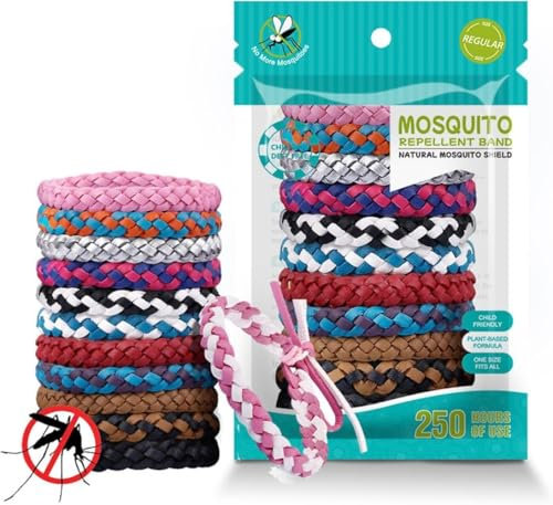 Mosquito Repellent Bracelet - 12 Pack Adjustable Leather Wristbands - Natural Insect Protection for Adults and Children
