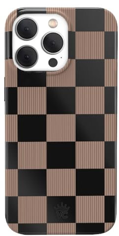 VELVET CAVIAR Checkered Phone Case for iPhone 15 Pro - Compatible with MagSafe - 10ft Drop Tested - Cute Protective Cover for Women - Mocha Brown Black