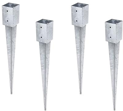 Alberts 211301 4er-Set Einschlag-Bodenhülse | für Vierkantholzpfosten | feuerverzinkt | 91 x 91 mm | Gesamtlänge 900 mm