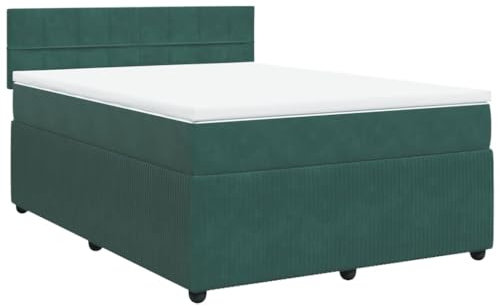 vidaXL Boxspringbett, Doppelbett mit Matratze Matratzenauflage, Bettgestell mit Lattenrost Kopfteil, Polsterbett Bett für Schlafzimmer, Dunkelgrün 140x200cm Samt
