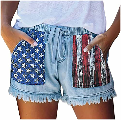 Damen-Shorts, lockere Passform, Shorts für Damen, Denim, Cowgirl, gerades Bein, einfarbig, Sommer, Herbst 2025, I-969 Helles Königsblau, XL