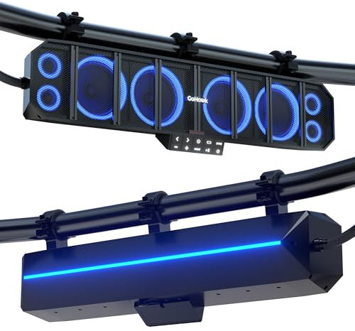 UTV Soundbar, wasserdichte ATV-Soundbar mit 8 Lautsprechern, Bluetooth und mehrfarbige Lichter, 63,5 cm SxS-Lautsprecher, Radio-verstärkte Soundbar für Polaris RZR, Can-Am Golfwagen, Marine mit