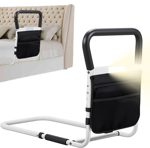 Bettgitter für ältere Menschen, Bettgriff zum Aufstehen aus dem Bett, stabile Betthilfe, mit Aufbewahrungstasche und intelligenter Lampe für mehr Sicherheit und Komfort beim Ein- und Aussteigen