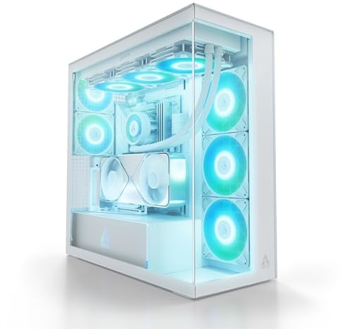 ARCTIC Xtender VG (White) mit vertikaler GPU-Anbringung - PC-Gehäuse, Gehärtetes Panorama-Glas, 2X 420 mm Radiator Support, Full Tower, Big Tower, bis zu E-ATX, 5X A-RGB Lüfter vormontiert - Weiß