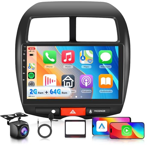 2G+64G Wireless Carplay Android Autoradio 2 Din für Mitsubishi ASX 1/Citroen C4/Peugeot 4008 10.1 Zoll Autoradio mit Wireless Android Auto Navi GPS WiFi Mirror Link Bluetooth FM/RDS EQ Rückfahrkamera