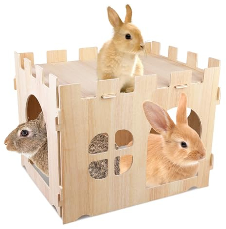 LEKEFETO Groß Kaninchenhaus, Holz Meerschweinchen Bett mit Eingänge, Meerschweinchen Spielzeug, Meerschweinchen Zubehoer, für Chinchilla, Hamster, Hase, Frettchen - 40 x 30 x 30 cm