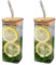 ABPWO Lot de 2 gobelets portables de 350 ml en verre résistant à la chaleur pour lait, jus, café glacé, tasse à eau avec paille et couvercle, tasses à thé pour la maison, l'école, l'extérieur (bambou)