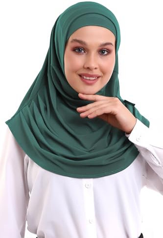 ihvan online, Hijab Schals für Damen, fertig zum Tragen, leichtes und bequemes Kopftuch, sofortiger Turban, Jersey, vorgenäht, blaugrün, Einheitsgröße