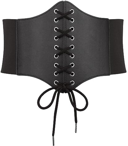 TRIWORKS Damen Korsett Gürtel Schwarz Schnürkorsett Elastischen Piraten Korsett Breites Band Tied Waspie Taille Gürtel Vintage Halloween Karneval Cosplay Kostüm