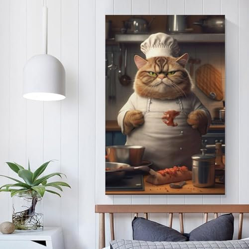 aaaaab Poster mit Aufschrift „Fat Cat Cook Chef“, Leinwanddruck, modernes Wandbild, Wandbehang für Büro, Fitnessstudio, Wohnzimmer, Dekoration, 20 x 30 cm
