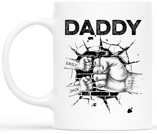 Personal Chic Custom Mug Name - Daddy and Kids Fists Bump - Personalised dad Gifts, Grandad Personalised Gifts (Model #2)