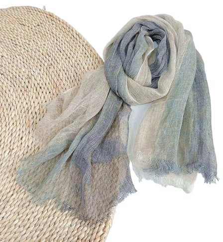 Prettystern Grau Blau Braun Beige meliert 100% Leinen lässig freizeit Herr Damen unisex Sommer Fransen Schal T120