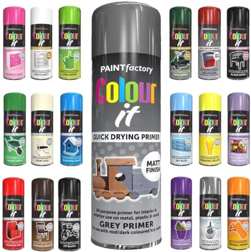 Pack of 4 Spray Paint Primer Grey Matt Finish Aerosol 400ml Cans - Quick Dry, All Purpose Spray Paint for Interior and Exterior Ideal for Wood, Metal, Plastic, Indoor & Outdoor Use