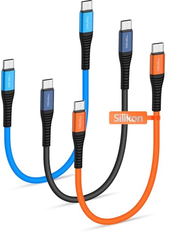 USB C Kabel Kurz 50cm, Ultraflexibel Silikon 60W Schnellladekabel Ladekabel | Ultraweiches Silikonmaterial, Kompatibel mit iPhone 18/17/ Samsung Galaxy/ Android Auto/Carplay/ iPad für Powerbank/Reisen