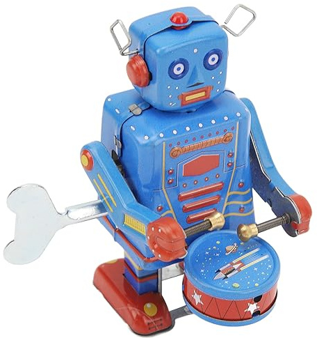 KIMISS Vintage Wind Up Robot Toy - Charming Clockwork Drumming Robot for Kids & Collectors, Retro Tinplate Handcrafted Fun