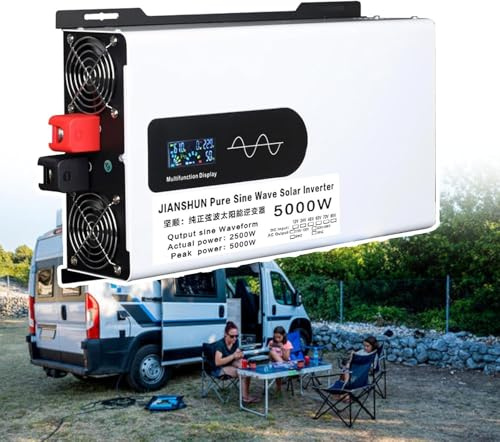 5000W Hybrid Solar Wechselrichter 12V 24V 48V DC auf 110V 220V AC Konverter mit LCD-Bildschirmanzeige, Reiner Sinus Wechselrichter für LKW, Zuhause, Fahrzeuge, Laptop, Reise (5000W-110V, 48V)