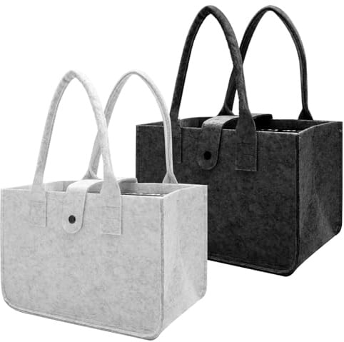 2 Stück Filztasche Einkaufstasche, Filztasche Einkaufskorb, Faltbar Filztaschen Shopper Klein, Filzkorb Tragetasche Filz, filzshopper 30x20x18cm Hellgrau und Dunkelgrau für Einkaufen und Alltag