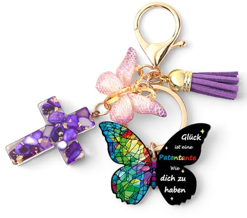 Nudoraw Patentante Geschenk Weihnachten Schlüsselanhänger Patentante Geschenk für Patentanten Geburtstagsgeschenk Kreuz Christliche Geschenke für Frauen Konfirmation Geschenk Taufgeschenk Valentinstag