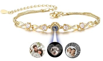 PiercingJak Bild Projektion Armband Personalisiertes Fotoarmband mit Foto im Stein Unendlichkeitszeichen Infinity Zirkonia Armkette Damen Armkettchen Personalisierte Geschenke für Freundin Frauen