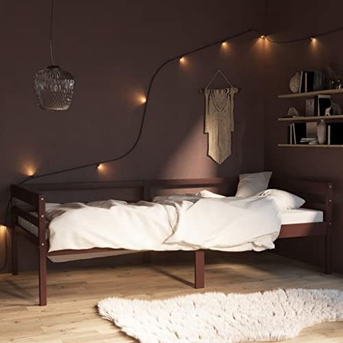 QJBSAVVA Massivholzbett 90x200 Kiefer Dunkelbraun, Robustes Einzelbett Jugendzimmer, 65 cm Kopfteil, Lattenrost inklusive, Modernes Design für Schlafzimmer und Gästezimmer