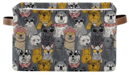 decor gift storage baskets Boho Crazy Anime Dogs Gray Foldable and waterproof baskets for storage containers with sturdy handle bins large 2 pack for gadget colapsable