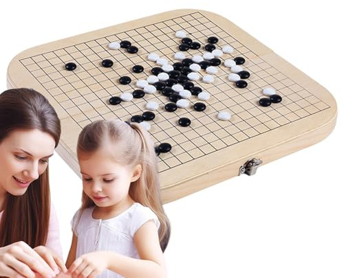 Gesellschaftsspiel Go – Deluxe-Holz-Set, tragbares faltbares Schachbrett, kreative Familienunterhaltung, Gomoku Lernset | Gesellschaftsspiel Go für Erwachsene, für Jungen und Mädchen, Geschenke P