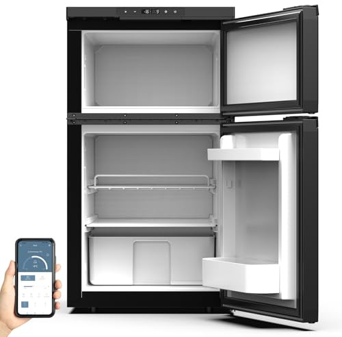 GEARFLOW 80L Kompressor Kühlbox mit APP-Steuerung 12V 24V 230V, bis -20℃ Mini Kühlschrank mit seitlich öffnender Doppeltür, Kühlschrank klein mit Gefrierfunktion für Auto LKW Boot Reisemobil Camping