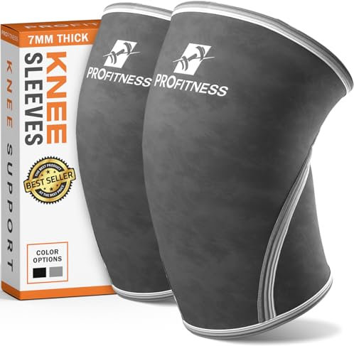 ProFitness - Rodillera de sujeción y compresión para levantamiento de potencia, Medium, Gris