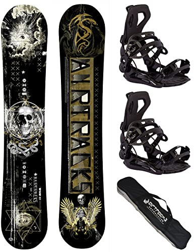Airtracks Herren Snowboard Set Freeride Freestyle - Wow Carbon Hybrid Rocker Snowboard Wide 160 - Softbindung Master M - SB Bag