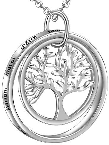 LOVORDS Damen-Halskette mit Gravur aus Sterling-Silber 925/1000, Anhänger Kreis und Baum des Lebens, Geschenk für Verliebte, Mutter, Oma, Tochter, Sterling Silber, zirkonia