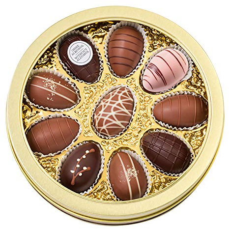 Lauensteiner Osterrunddose mit 10 großen Schokoeiern ohne Alkohol für Ostern, 195g, 7-fach sortiert | Perfektes Ostergeschenk für Männer oder Frauen