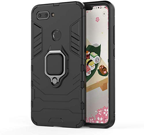 TOOBY Funda para Xiaomi Mi 8 Lite, Elegante Armadura híbrida Robusta Funda de Doble Capa de Alta Resistencia para PC Duro Caso con 360 Anillo iman Grip Kickstand (Negro)