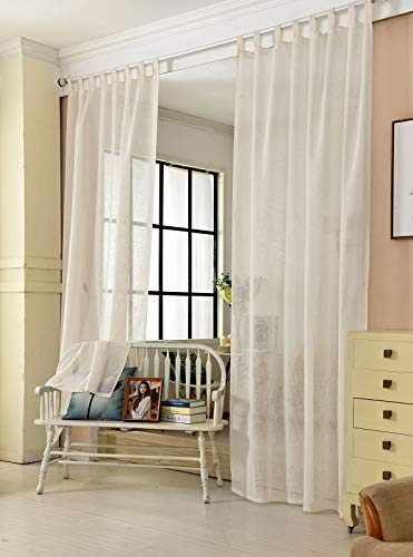 Laneetal Transparente Gardine mit Schlaufen, Fensterschal in Leinen-Optik, Dekoschal, Schlaufenschal für Schlafzimmer Kinderzimmer Küche, Stores Vorhang Fenstervorhang, Creme, 140x225 cm, 2 Stück
