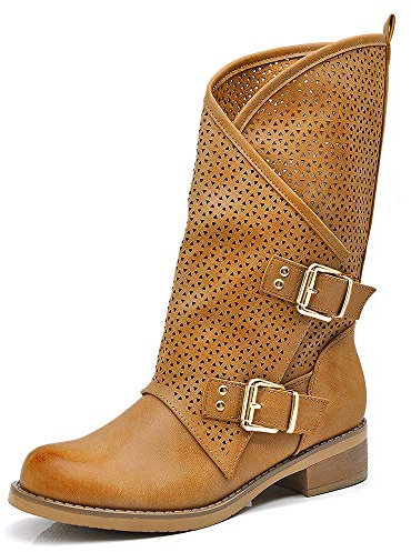 IF Fashion Scarpe da Donna Stivali Stivaletti Biker Fibbie Anfibi Primaverili Estivi 628 Camel N.39