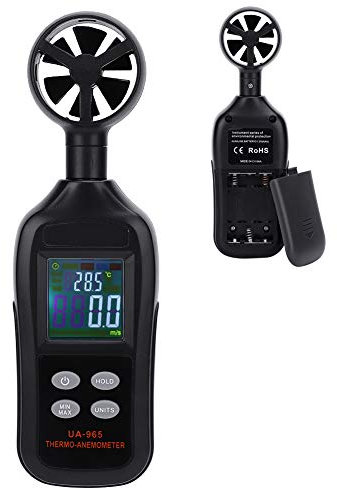 Walfront Windmesser, UA965 Hand Anemometer, Mini Digital Anemometer Windgeschwindigkeitsmesser Luftdurchflussprüfer Windtemperatur, -20 ℃ ~ 70 ℃, 0,4-30,0 M/S Handanemometer