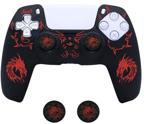HLRAO White Glitter Protective Silicone Cover Skin, Glow in The Dark Silicone Skins für PS5/Slim/Pro Controller, 8 PCS Glitter Thumb Grips Caps und 2 Paw Grips Caps.