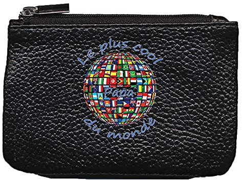 Syl'la Papa Cool Petit Porte Monnaie en Cuir Porte cles Noir Fete des Peres