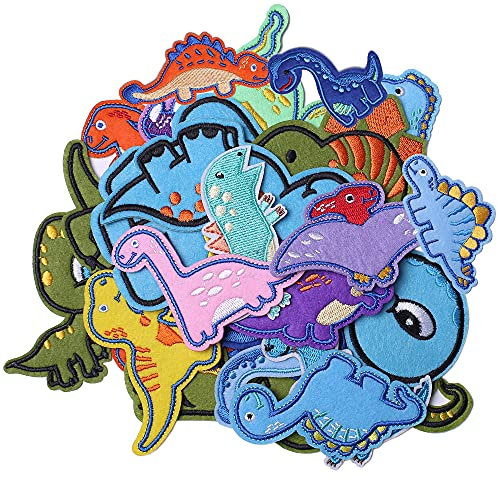 TACVEL Dinosaurier-Flicken zum Aufbügeln für Kinderkleidung, Dinosaurier-Motiv, bestickt, zum Aufnähen für Jacken, Rucksäcke, Mützen, Jeans zum Dekorieren von Kleidung, 26 Stück