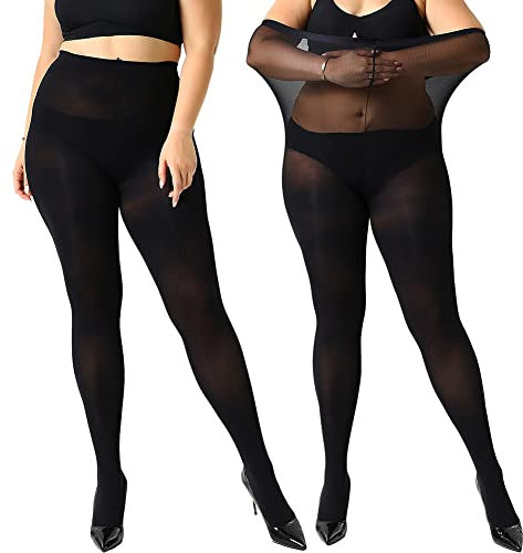 MANZI Damen Strumpfhose Übergröße Stützstrumpfhose Plus Size halbtransparent,70D Schwarz XL
