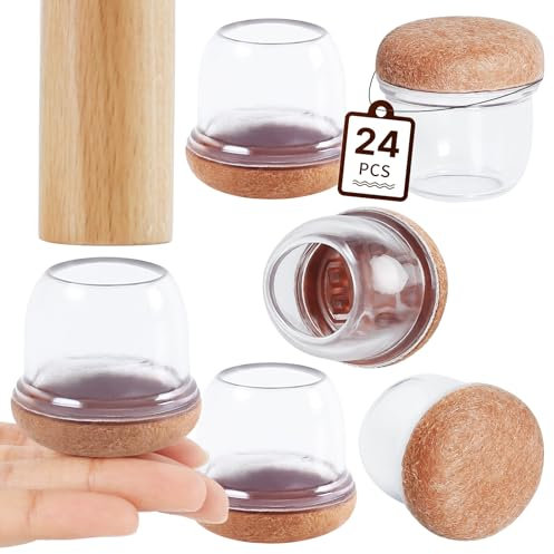 RCHYFEED 24PCS Silicone Chair Leg Floor Protectors 0.55-1.25 inch, Transparent Furniture Leg Caps Cups with Felt Pads for Protecting Hardwood Floors from Scratches, Furniture Sliders Table Leg Cover